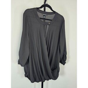 Ashley Stewart Sheer Faux Wrap Top - Black - SZ 18/20W